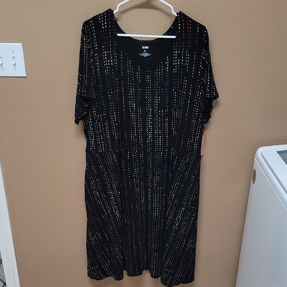 NWT EVRI Black Midi Dress with White Dotted Pattern 🖤